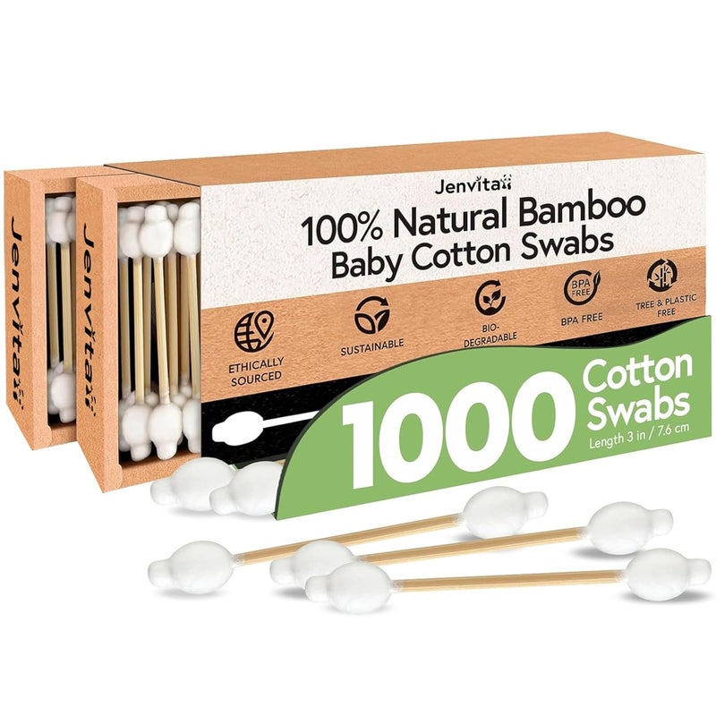 Jenvita 100% Bamboo Swabs for Ears (1000-Pack) - Safety Cotton Swabs for Baby & Personal Care | Safe, Organic Bamboo Baby Ear Cleaner | FSC Certified & Hypoallergenic, Made for All Ages & Pets - Image 1